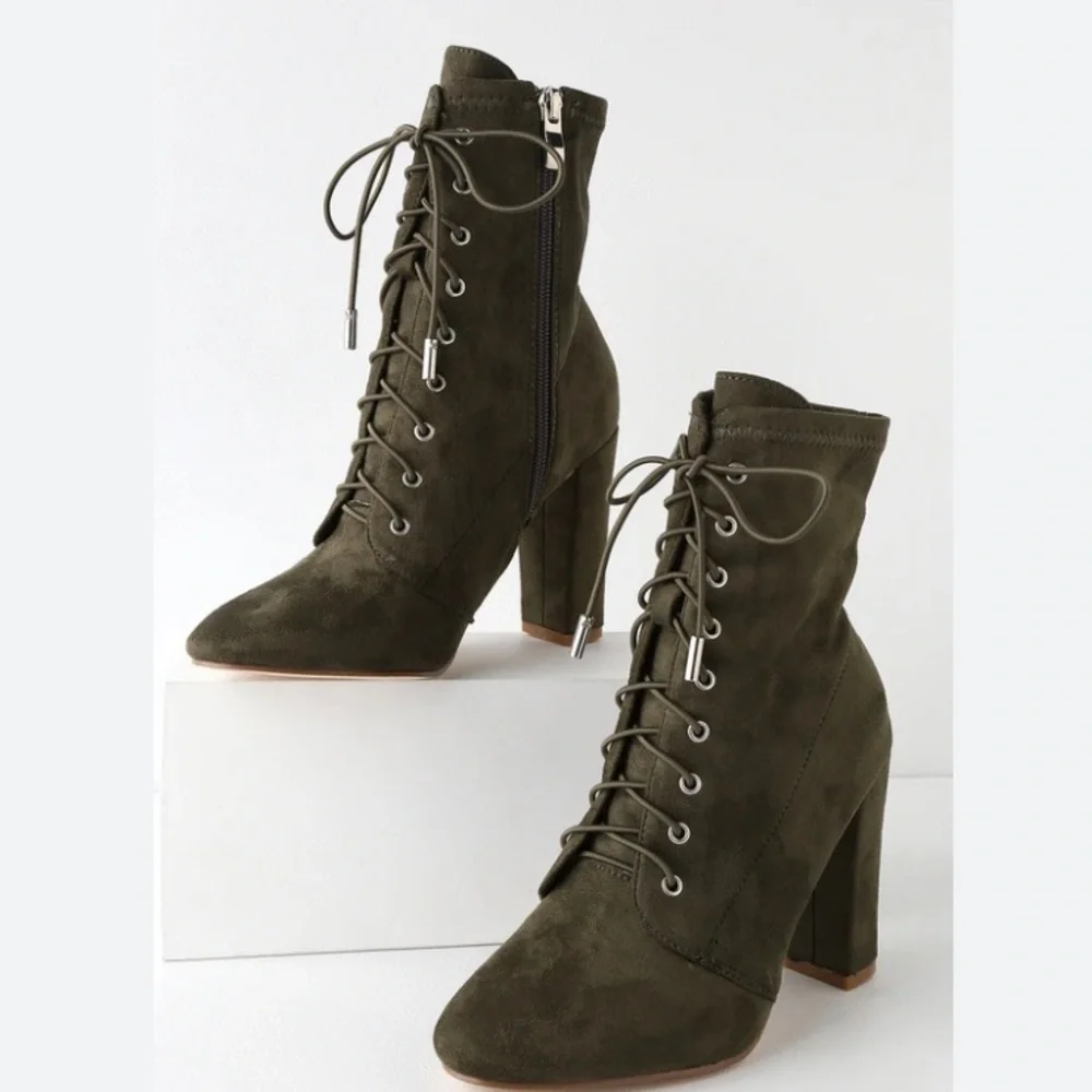 Lulus Lace-Up Boots Heeled Women’s 6.5 Black